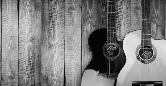Country Music - Two Grayscale Acoustic Guitars